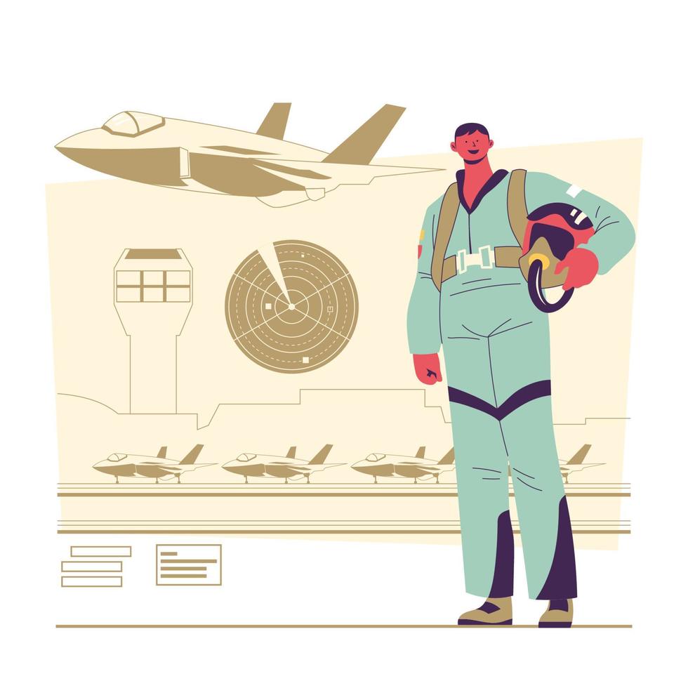 personaje piloto de avión de combate vector