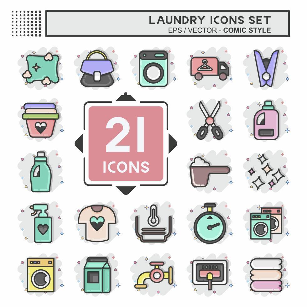 Icon Set Laundry. related to Laundry symbol. Comic Style. simple design editable. simple illustration, good for prints vector