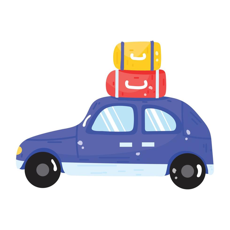 An editable flat sticker icon of travel car vector