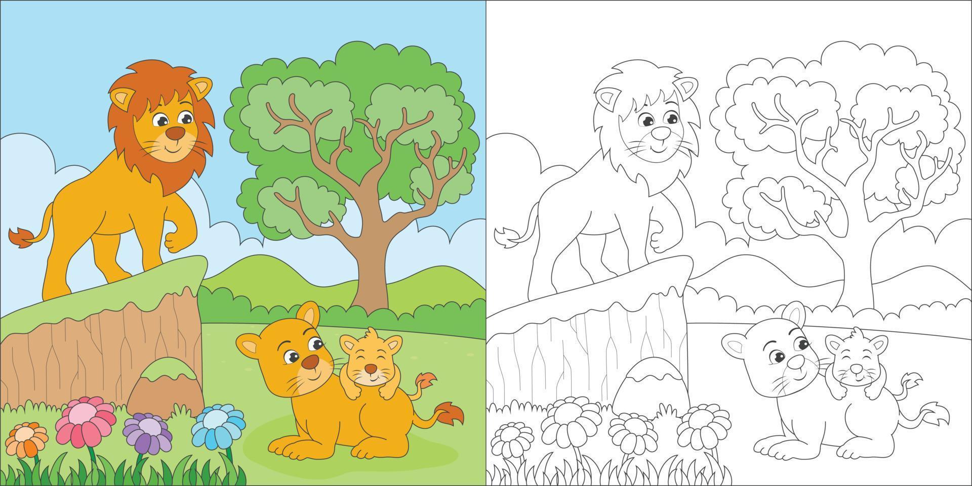 coloring lion for kids activity vector