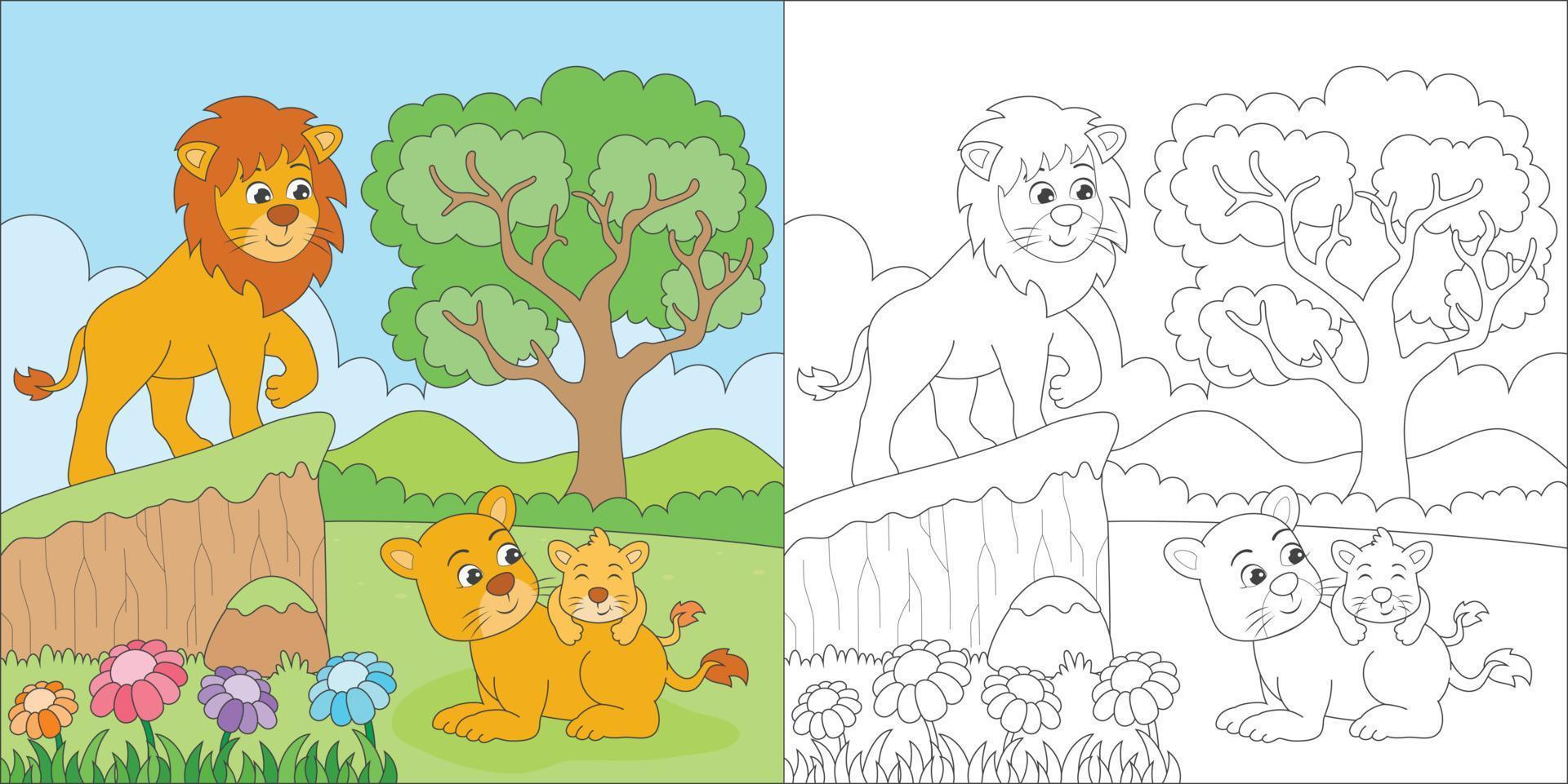 león para colorear para la actividad de los niños vector