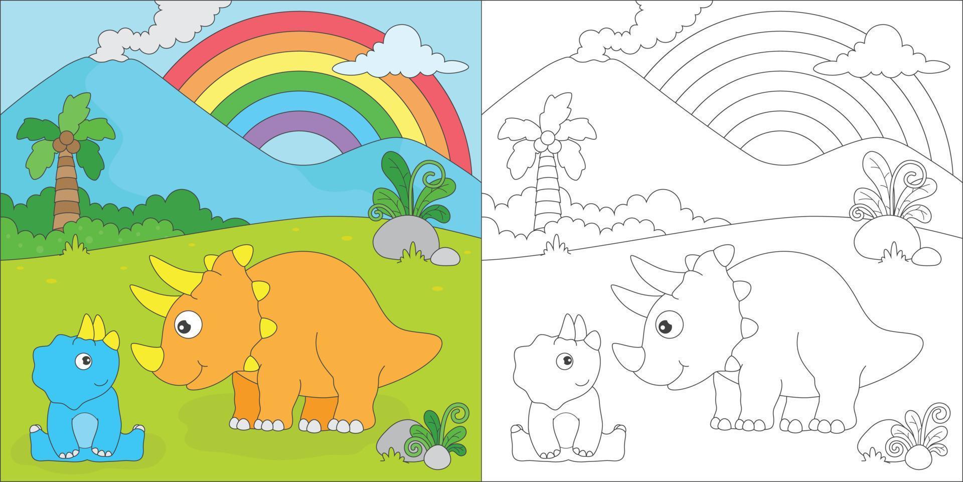 colorear triceratops para niños actividad vector