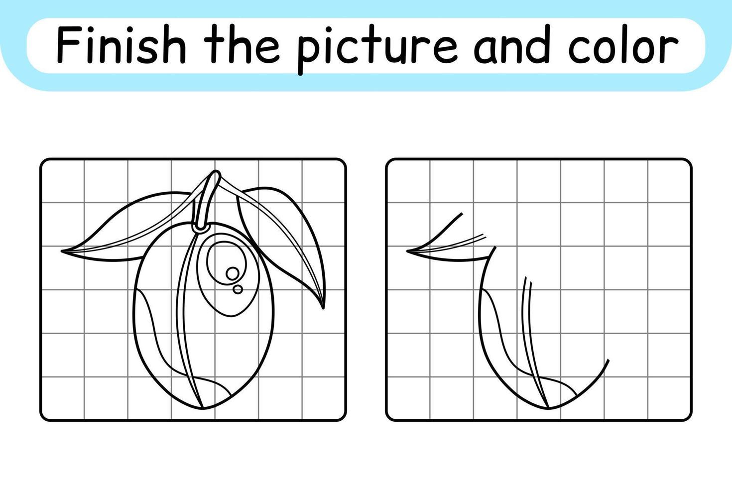 completa el cuadro ciruela. copiar la imagen y el color. terminar la imagen. libro de colorear. juego educativo de ejercicios de dibujo para niños vector