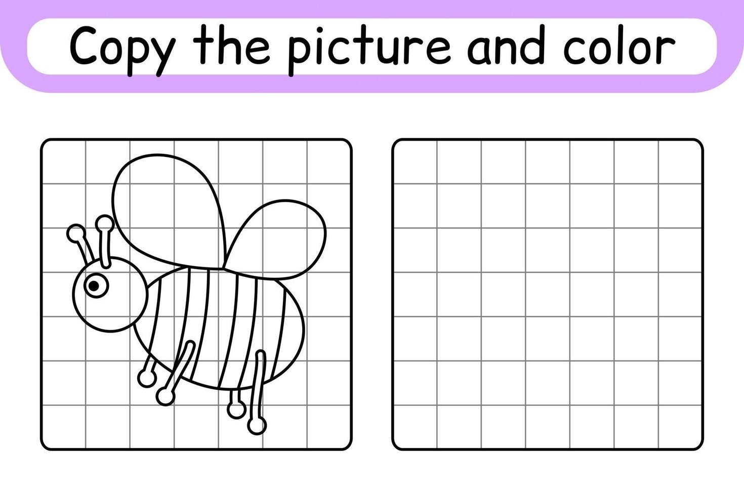 Copy the picture and color bee. Complete the picture. Finish the image. Coloring book. Educational drawing exercise game for children vector