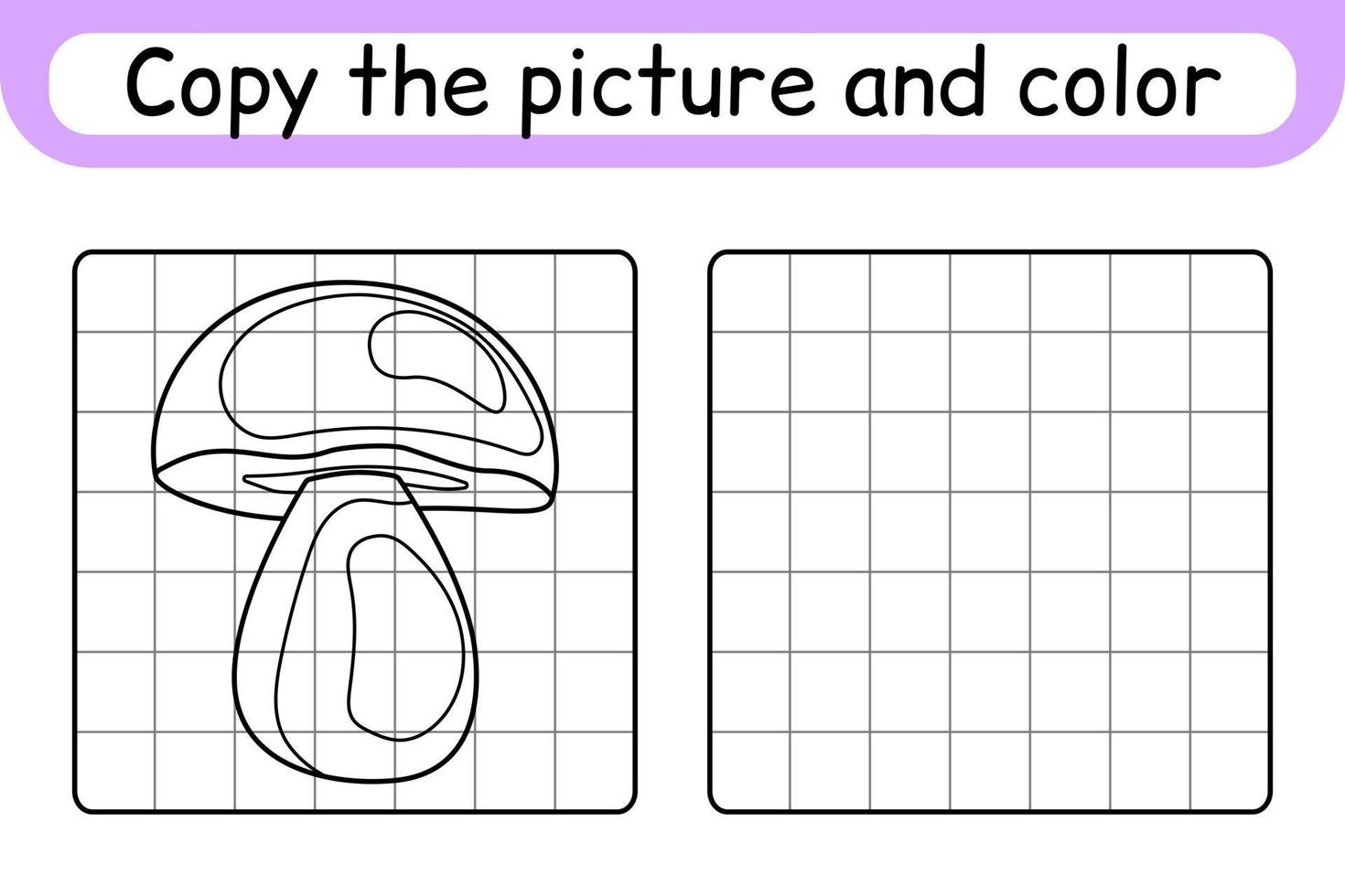 Copy the picture and color mushroom boletus. Complete the picture. Finish the image. Coloring book. Educational drawing exercise game for children vector