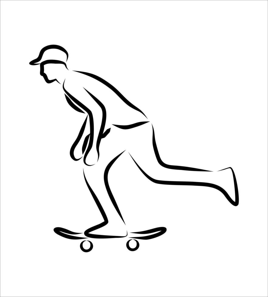 dibujo lineal del jugador de skate vector