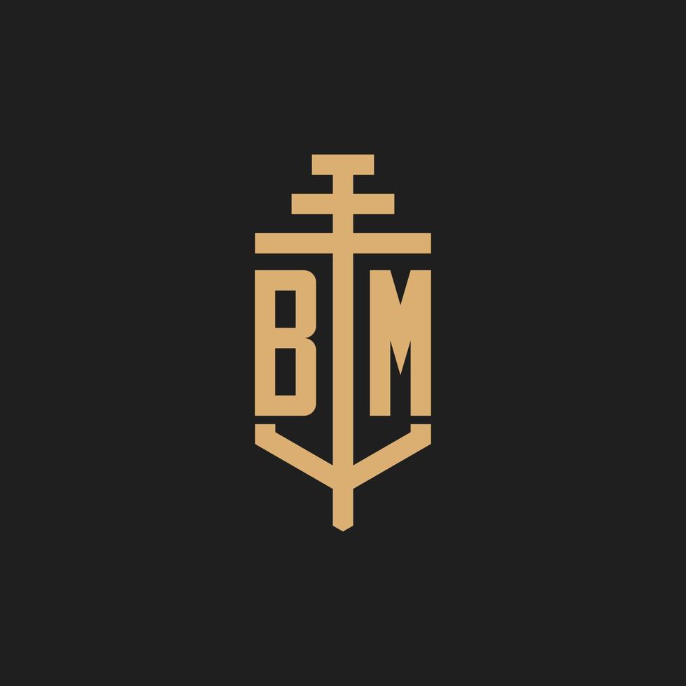 BM initial logo monogram with pillar icon design vector