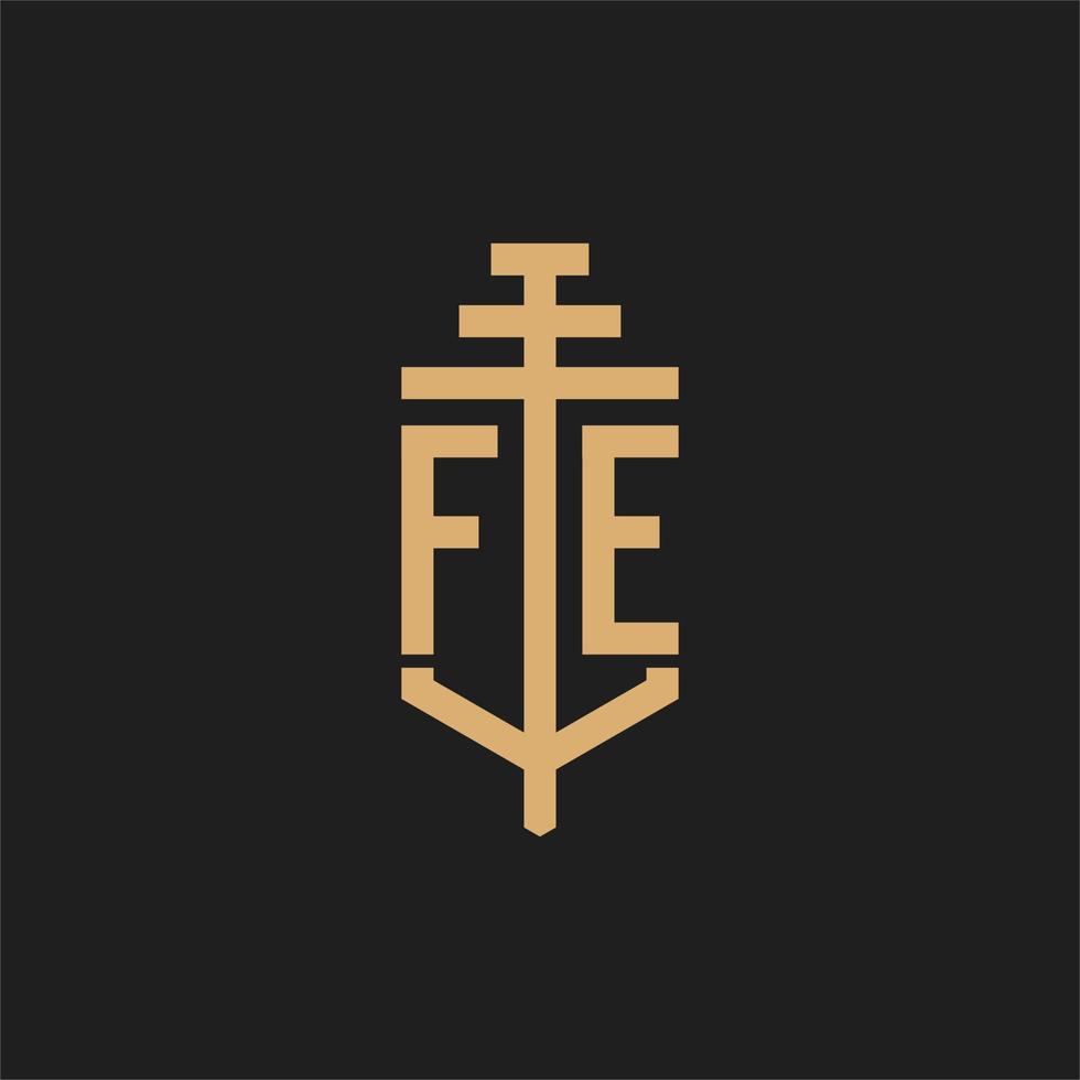 monograma del logotipo inicial fe con vector de diseño de icono de pilar