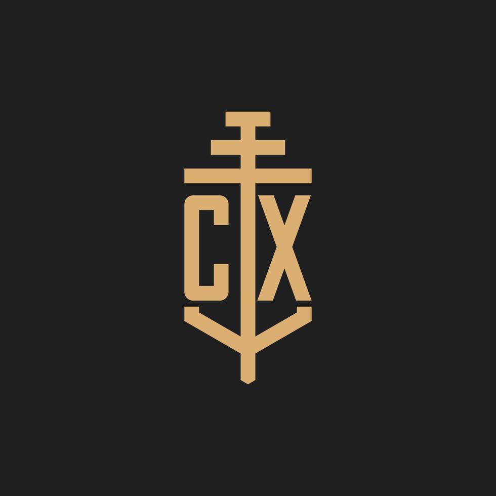 monograma del logotipo inicial cx con vector de diseño de icono de pilar