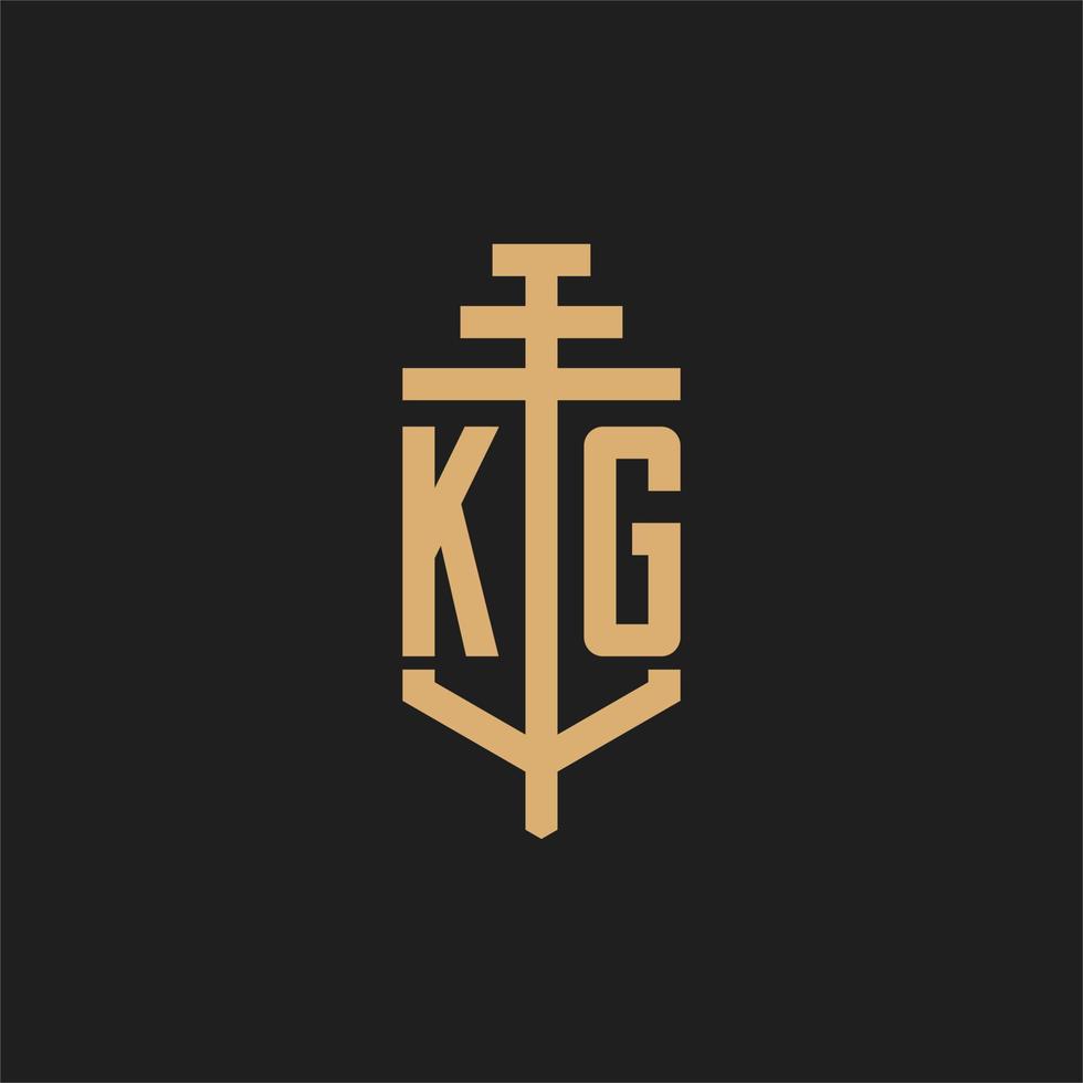 monograma de logotipo inicial de kg con vector de diseño de icono de pilar