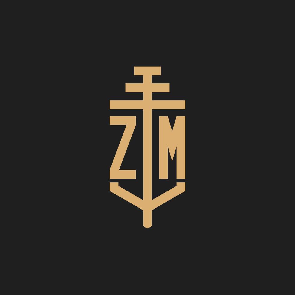 monograma del logotipo inicial de zm con vector de diseño de icono de pilar