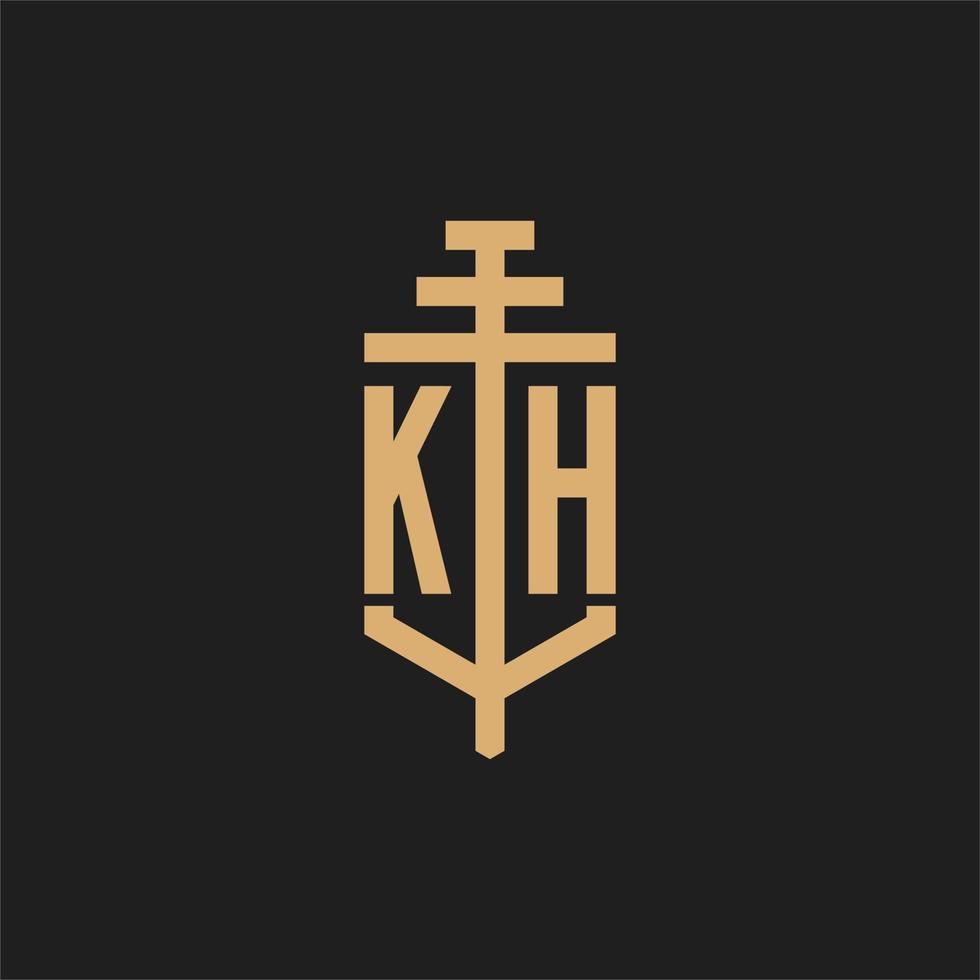 monograma del logotipo inicial de kh con vector de diseño de icono de pilar