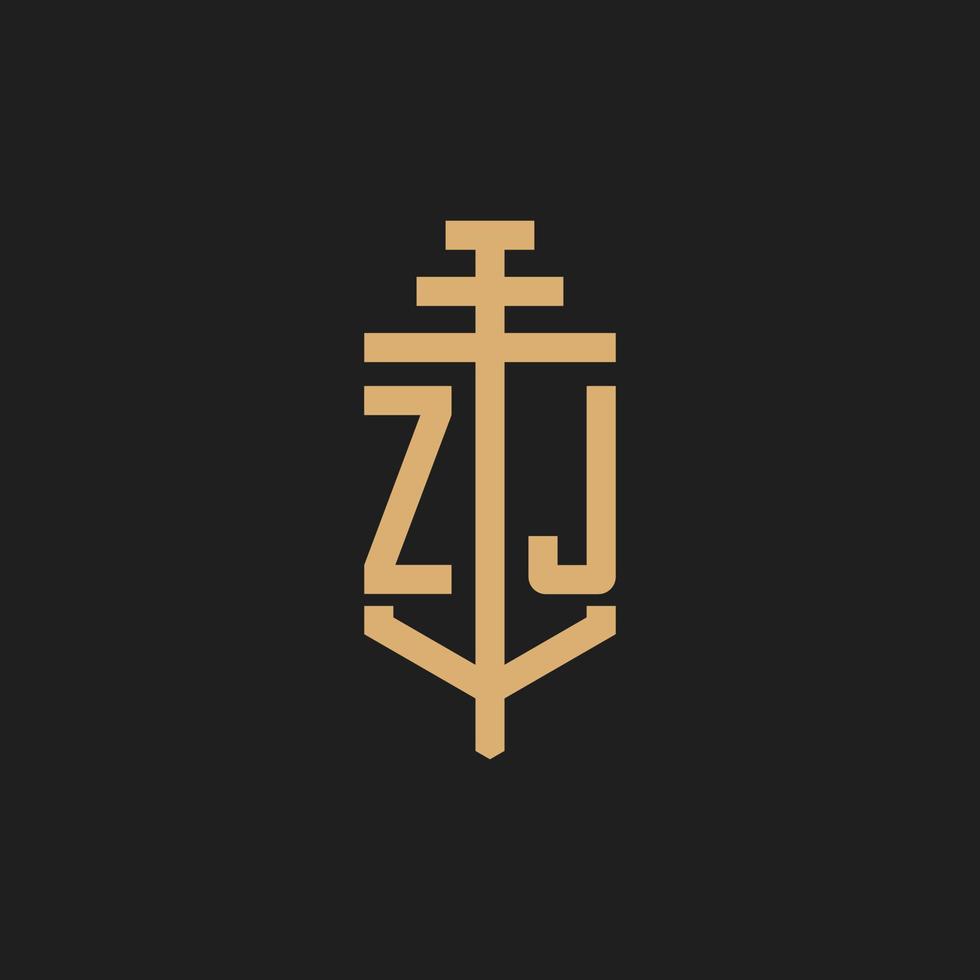 monograma del logotipo inicial de zj con vector de diseño de icono de pilar