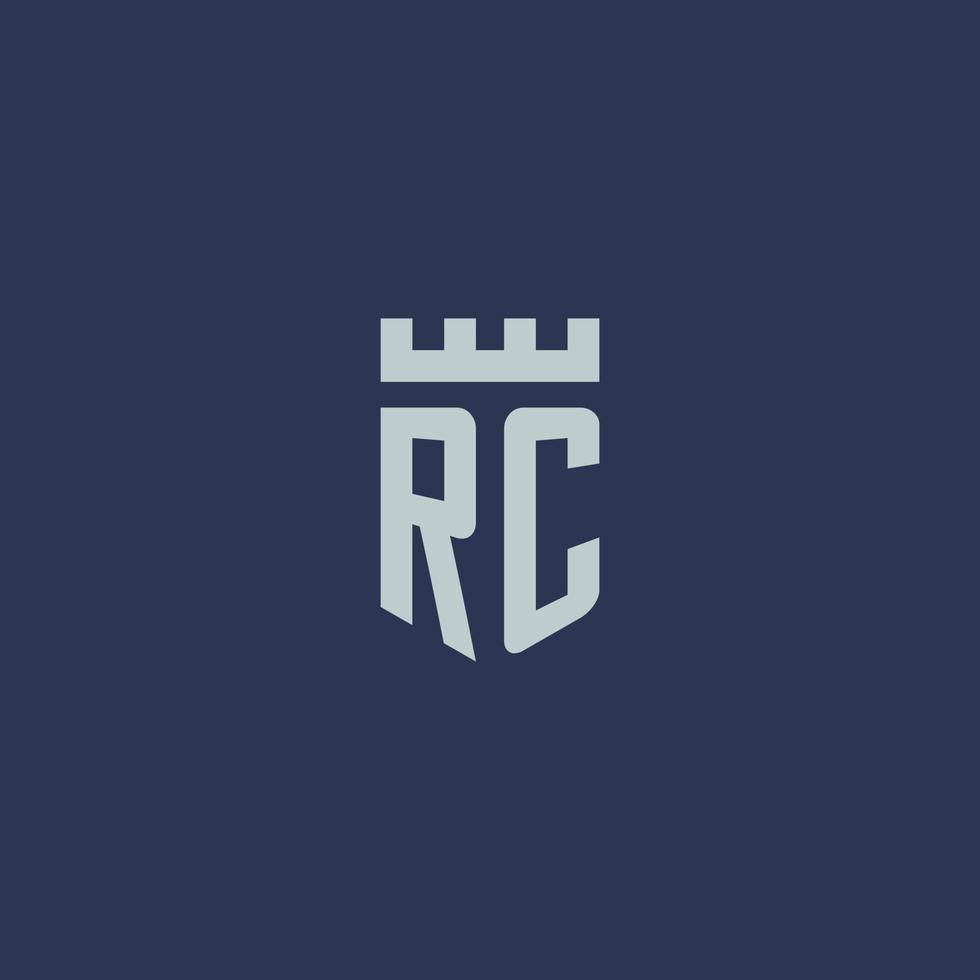RC logo monogram with fortress castle and shield style design vector
