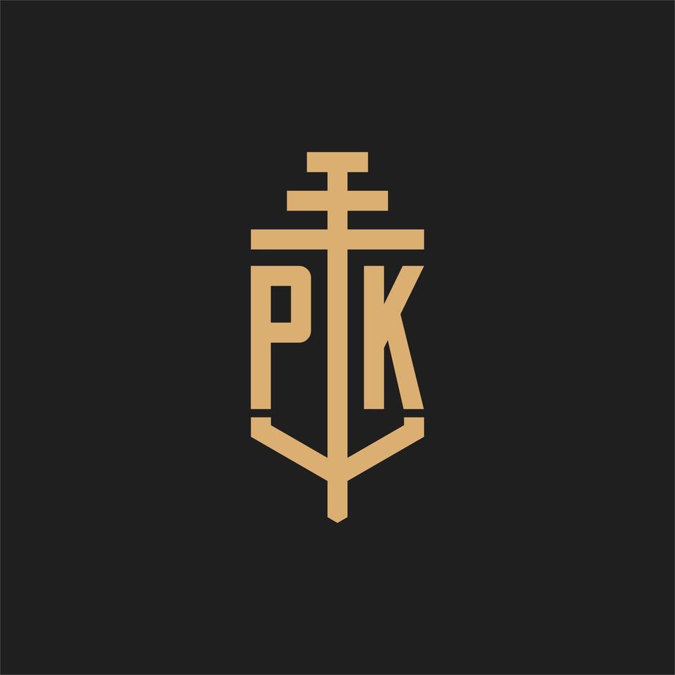 monograma de logotipo inicial de pk con vector de diseño de icono de pilar