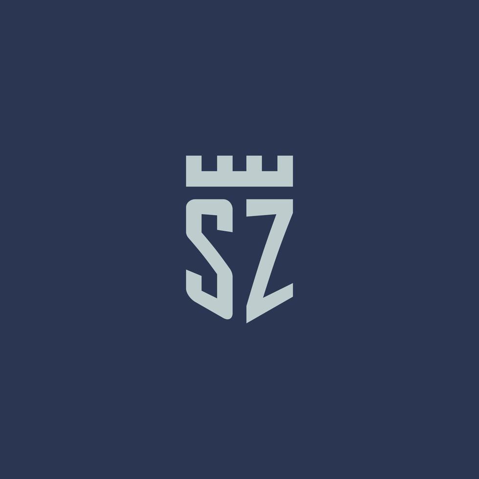 monograma del logotipo sz con castillo de fortaleza y diseño de estilo escudo vector