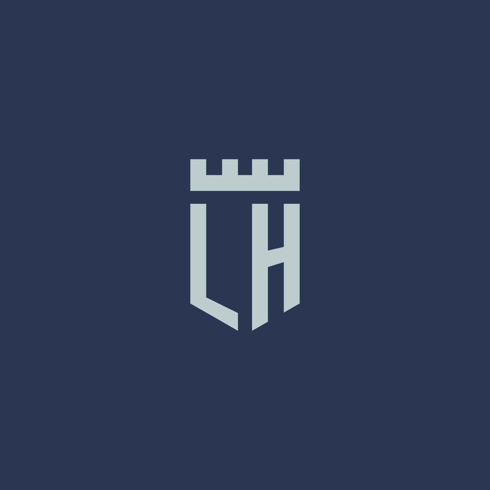 Monograma del logotipo lh con castillo de fortaleza y diseño de estilo escudo vector