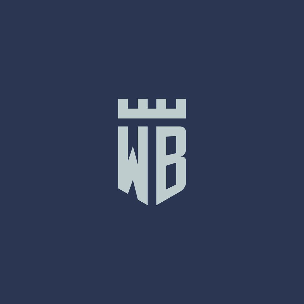 monograma del logotipo de wb con castillo de fortaleza y diseño de estilo de escudo vector