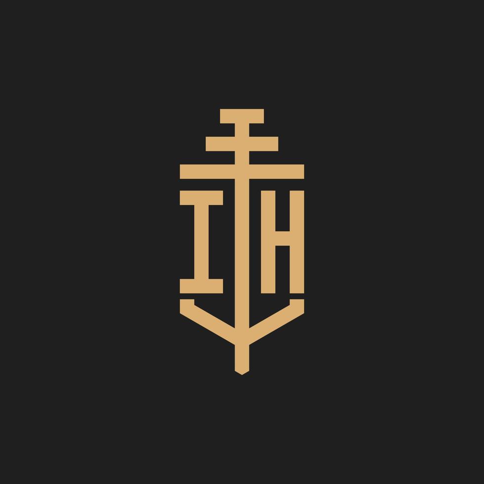 IH initial logo monogram with pillar icon design vector