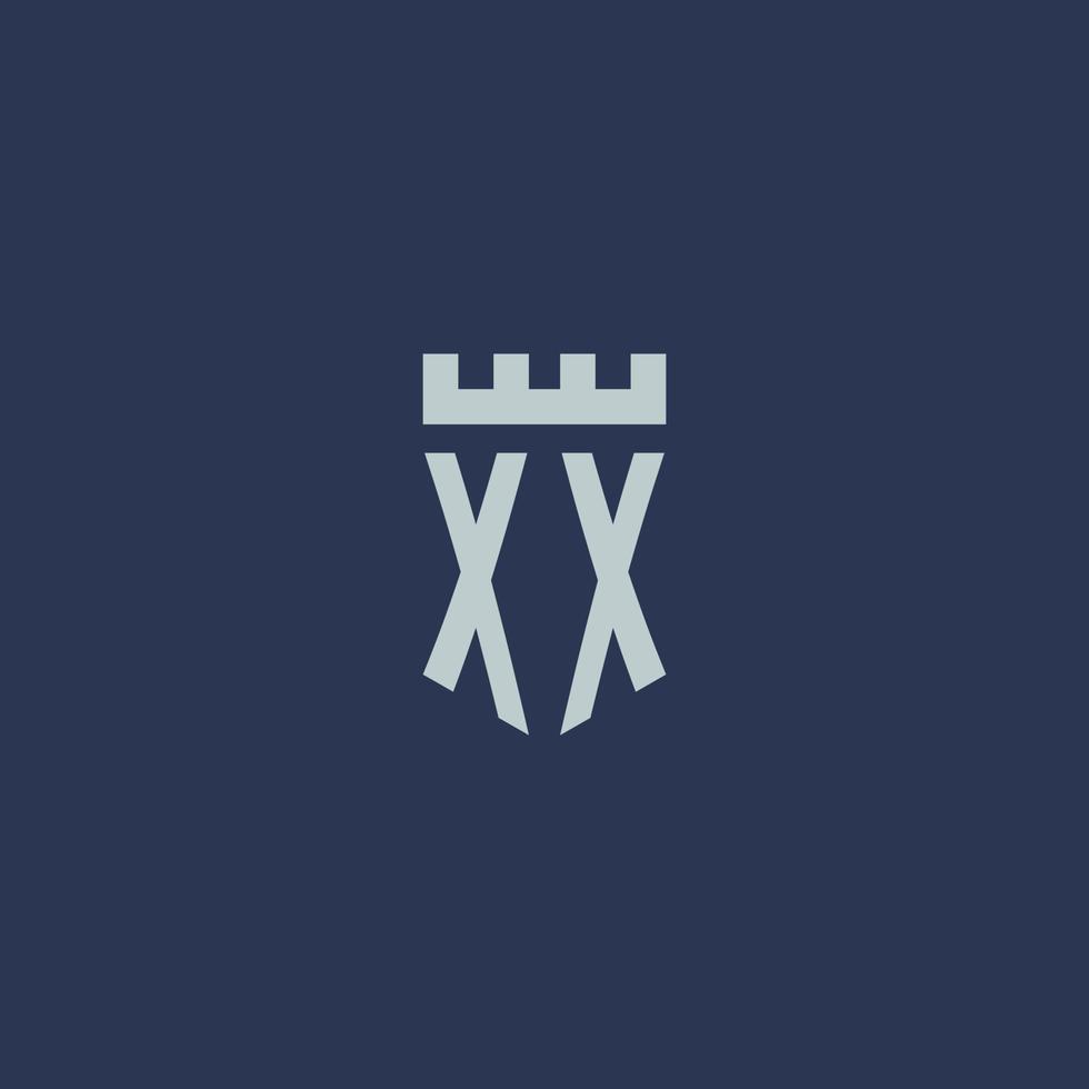 XX logo monogram with fortress castle and shield style design vector