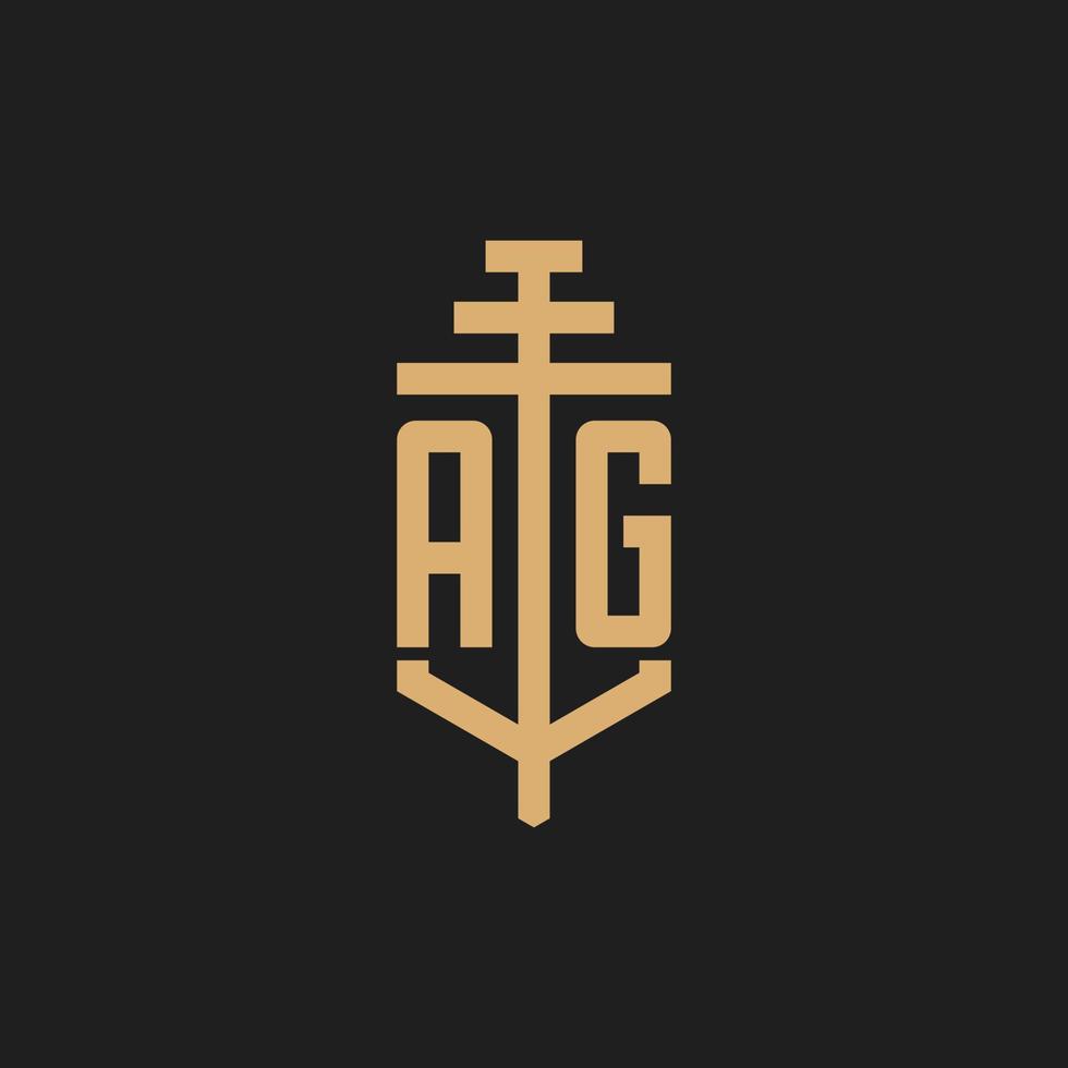 monograma de logotipo inicial ag con vector de diseño de icono de pilar