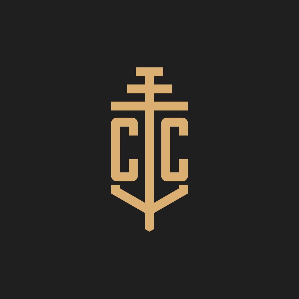 CC initial logo monogram with pillar icon design vector