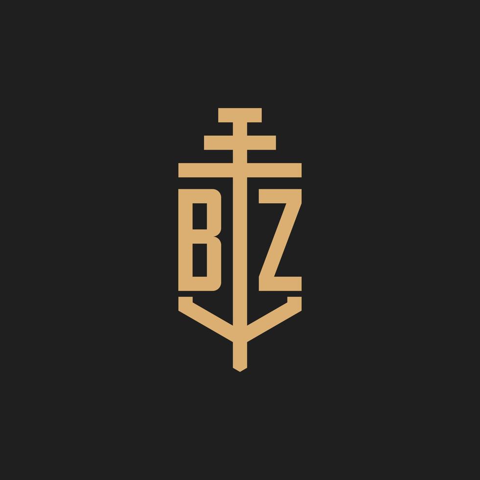 monograma del logotipo inicial bz con vector de diseño de icono de pilar