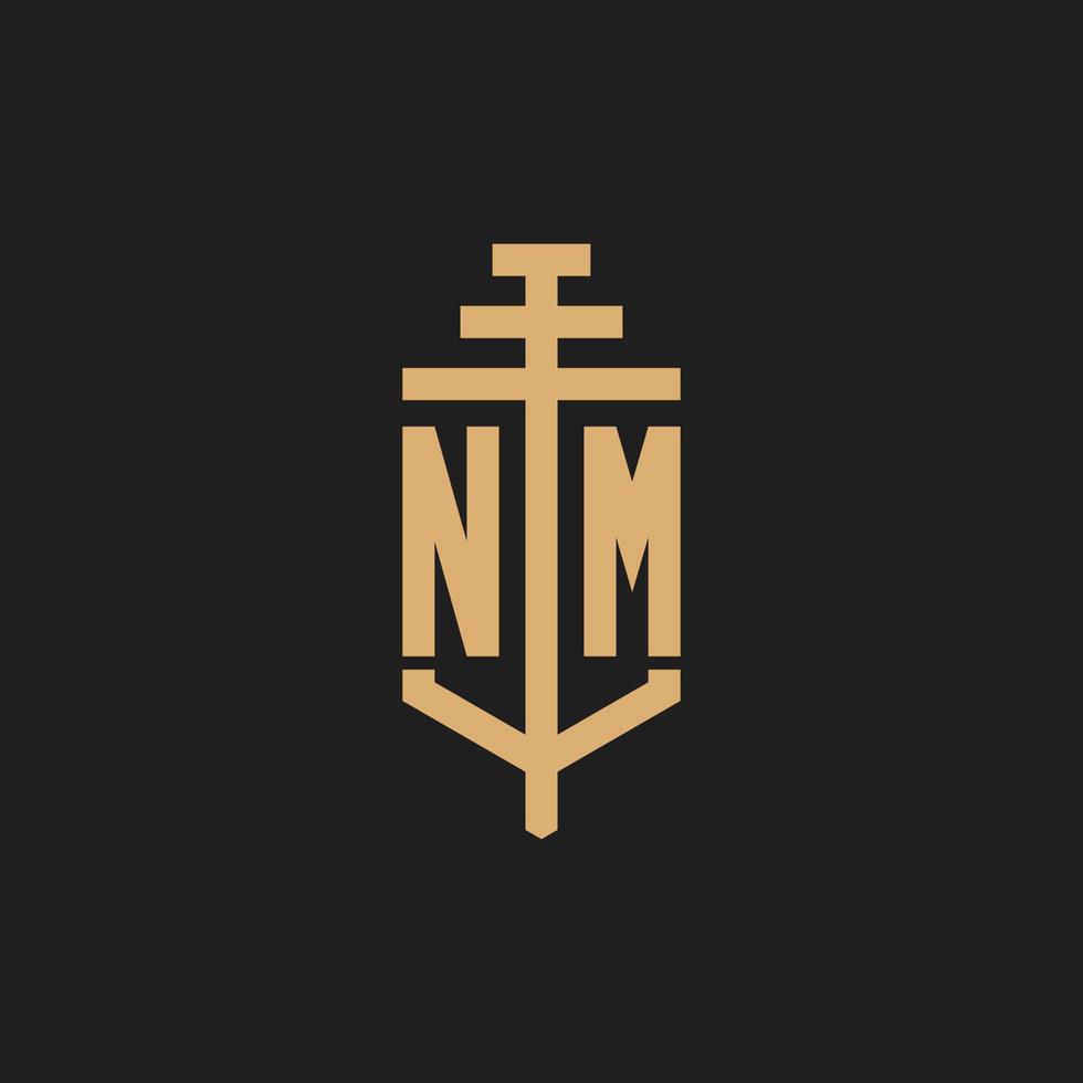 NM initial logo monogram with pillar icon design vector