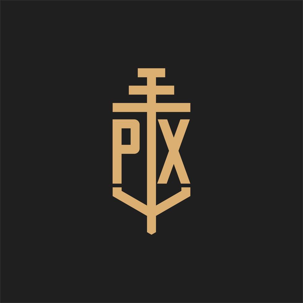 PX initial logo monogram with pillar icon design vector