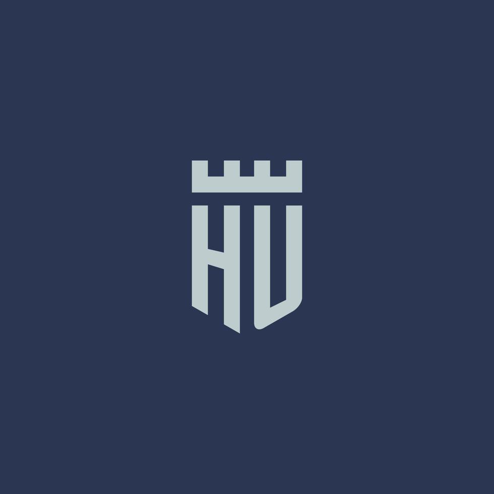 HU logo monogram with fortress castle and shield style design vector