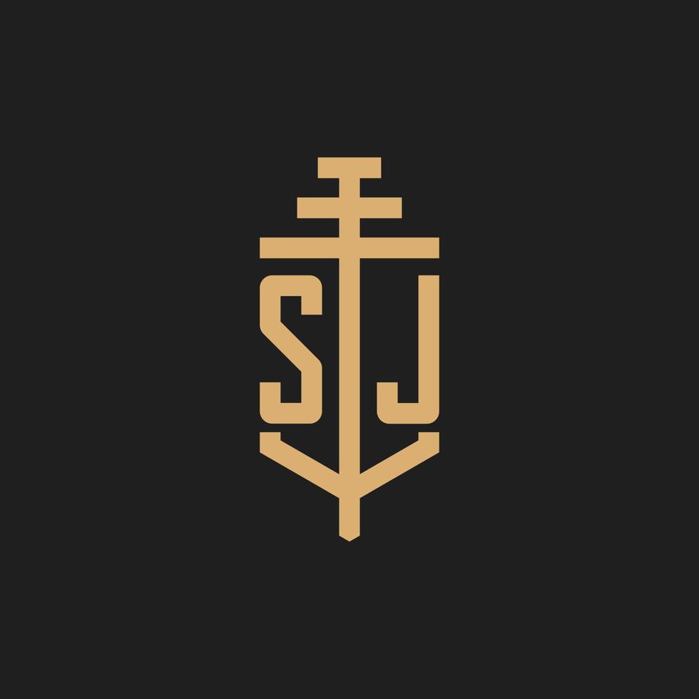 SJ initial logo monogram with pillar icon design vector