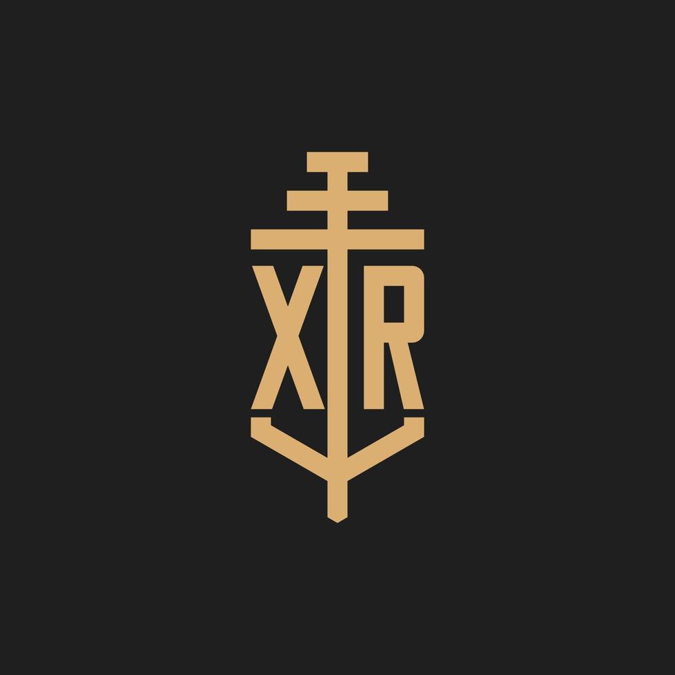 XR initial logo monogram with pillar icon design vector