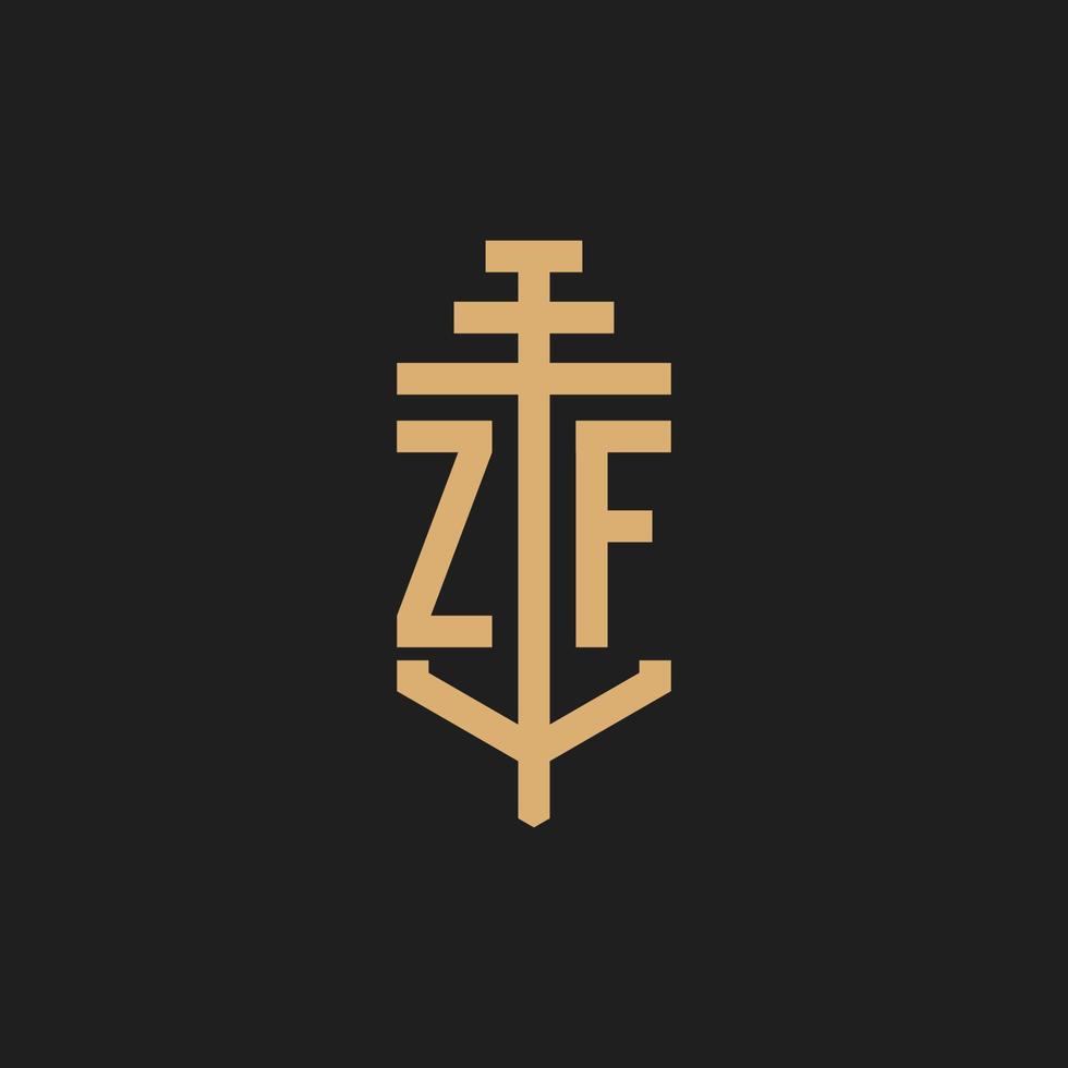 ZF initial logo monogram with pillar icon design vector