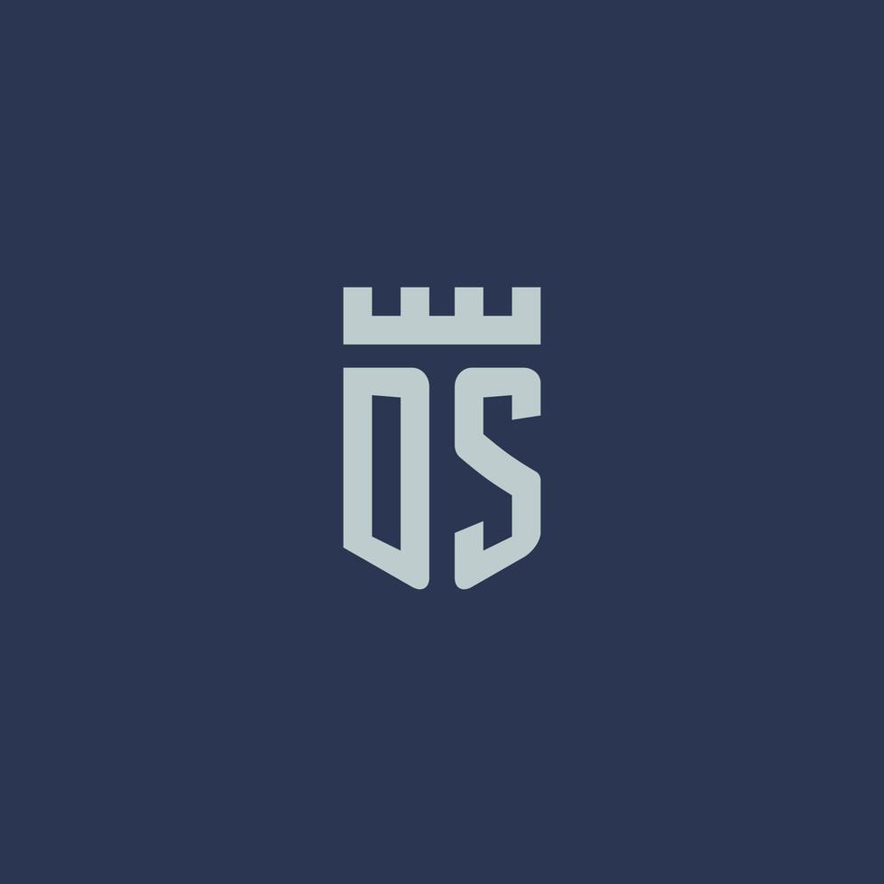 DS logo monogram with fortress castle and shield style design vector