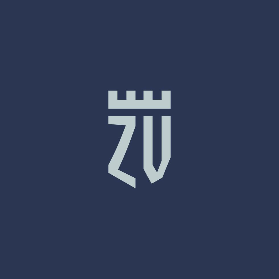 ZV logo monogram with fortress castle and shield style design vector