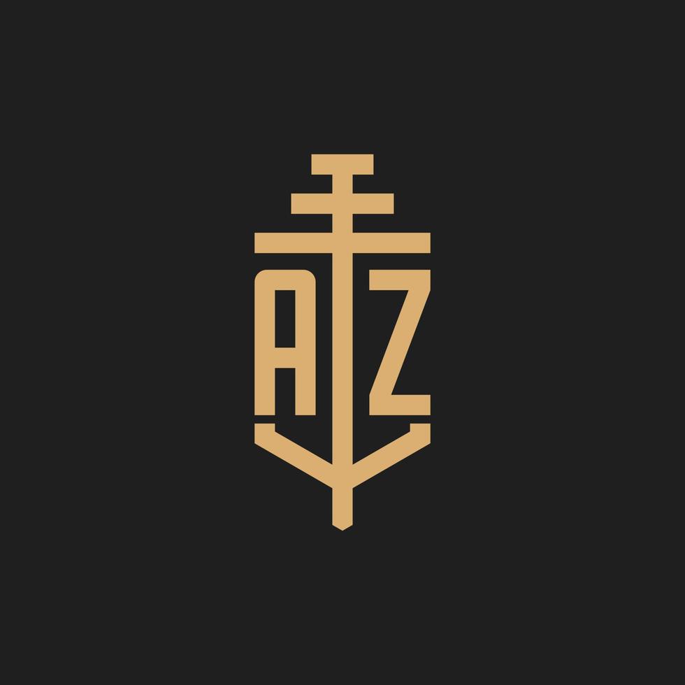 monograma del logotipo inicial az con vector de diseño de icono de pilar