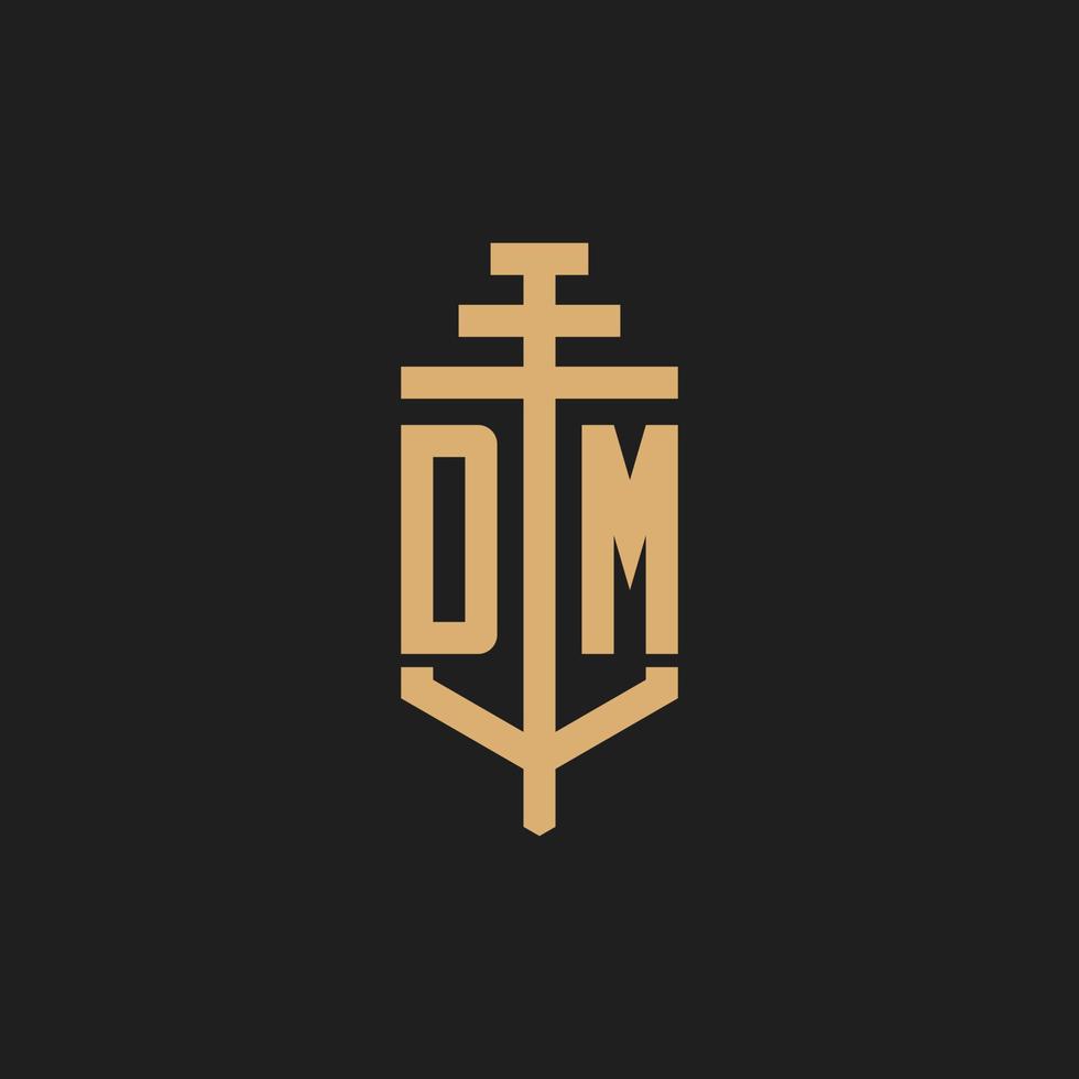 monograma de logotipo inicial dm con vector de diseño de icono de pilar