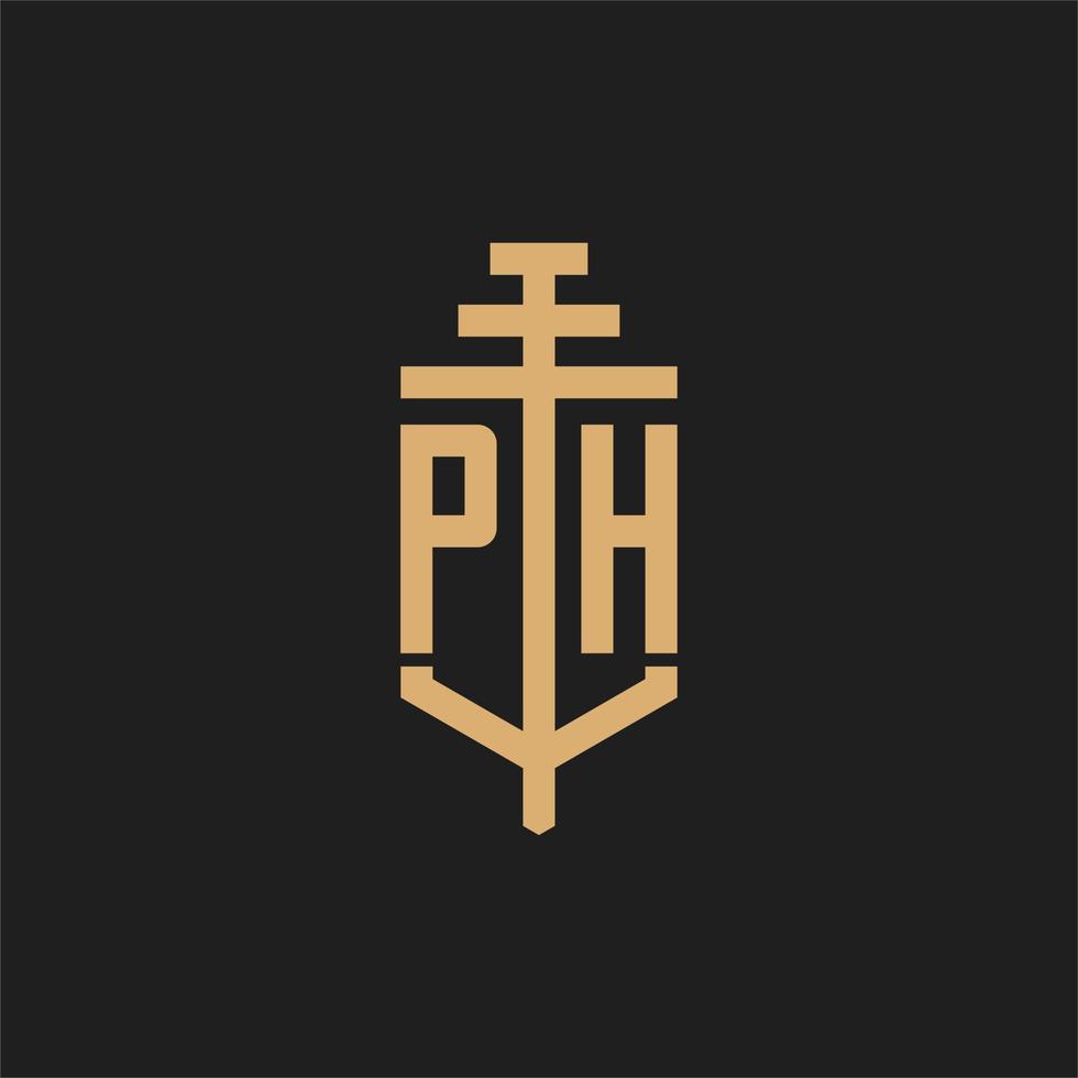 PH initial logo monogram with pillar icon design vector