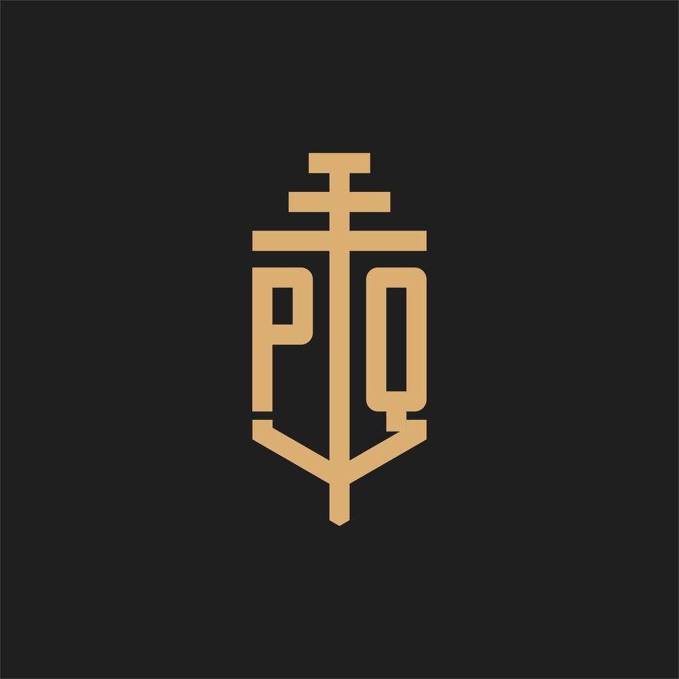 monograma del logotipo inicial pq con vector de diseño de icono de pilar