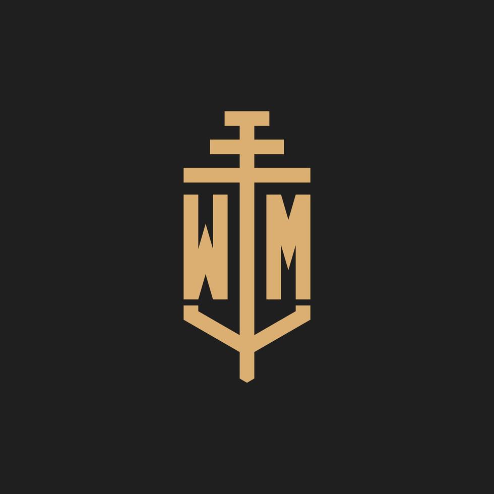 WM initial logo monogram with pillar icon design vector