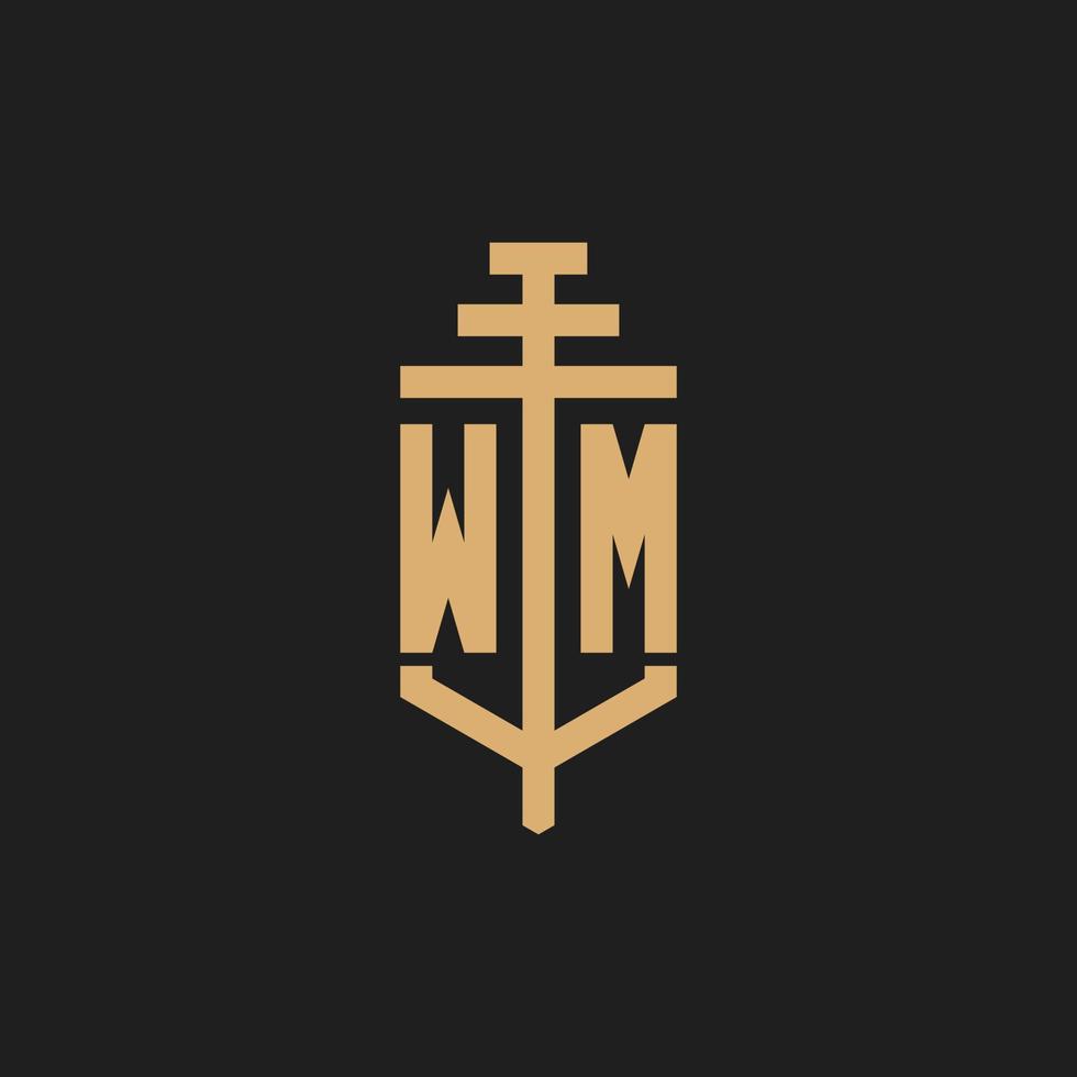 Monograma de logotipo inicial de wm con vector de diseño de icono de pilar