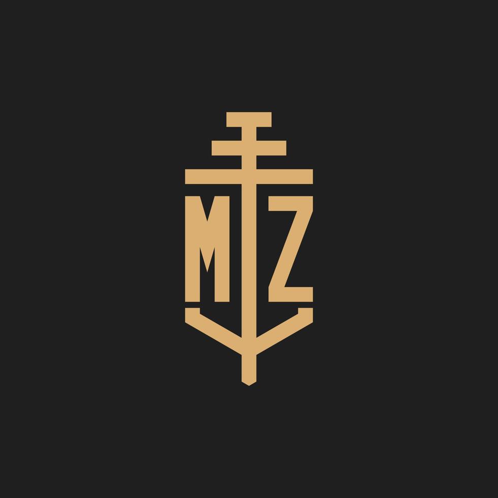 MZ initial logo monogram with pillar icon design vector