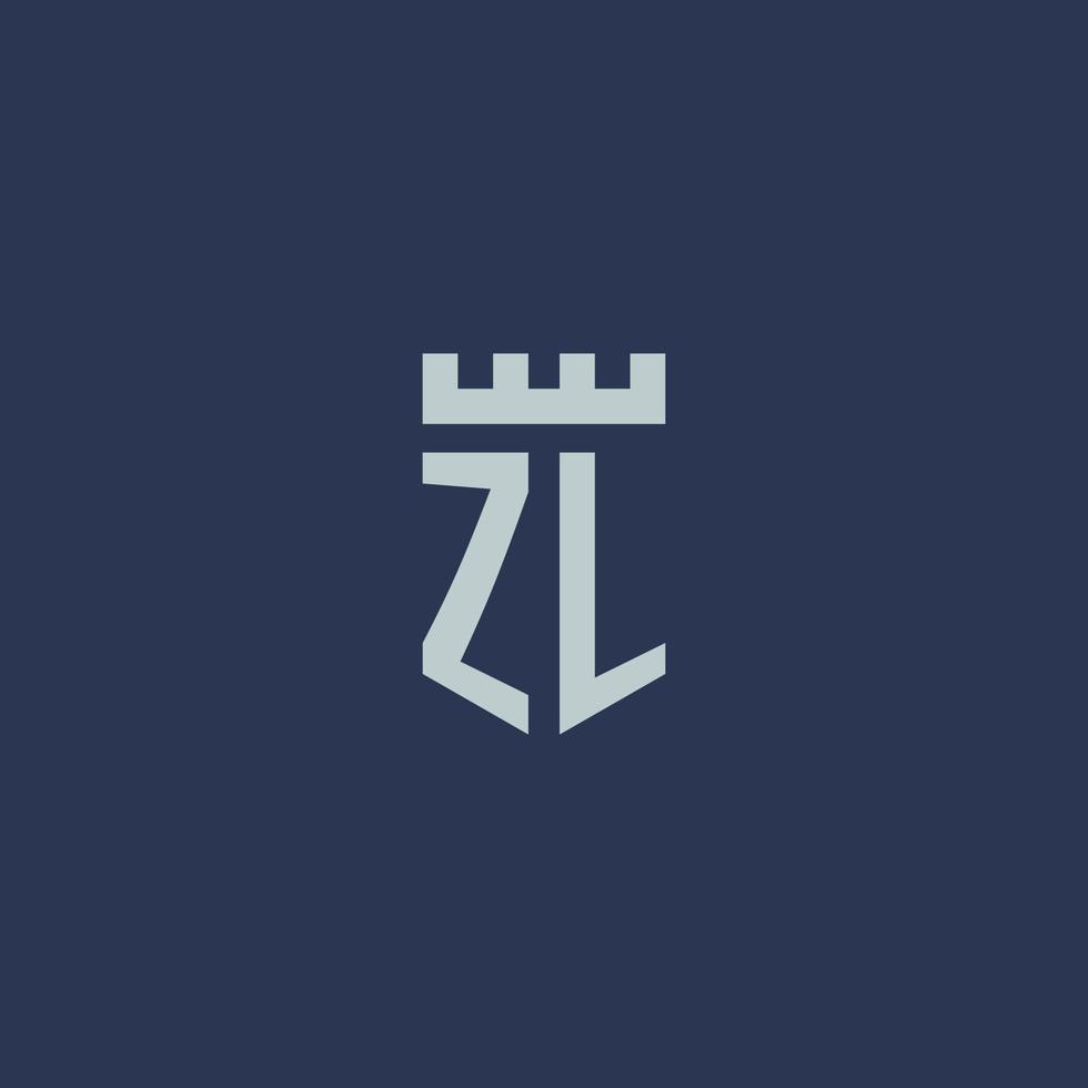ZL logo monogram with fortress castle and shield style design vector