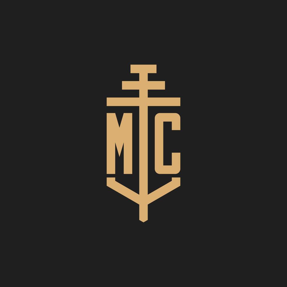 MC initial logo monogram with pillar icon design vector