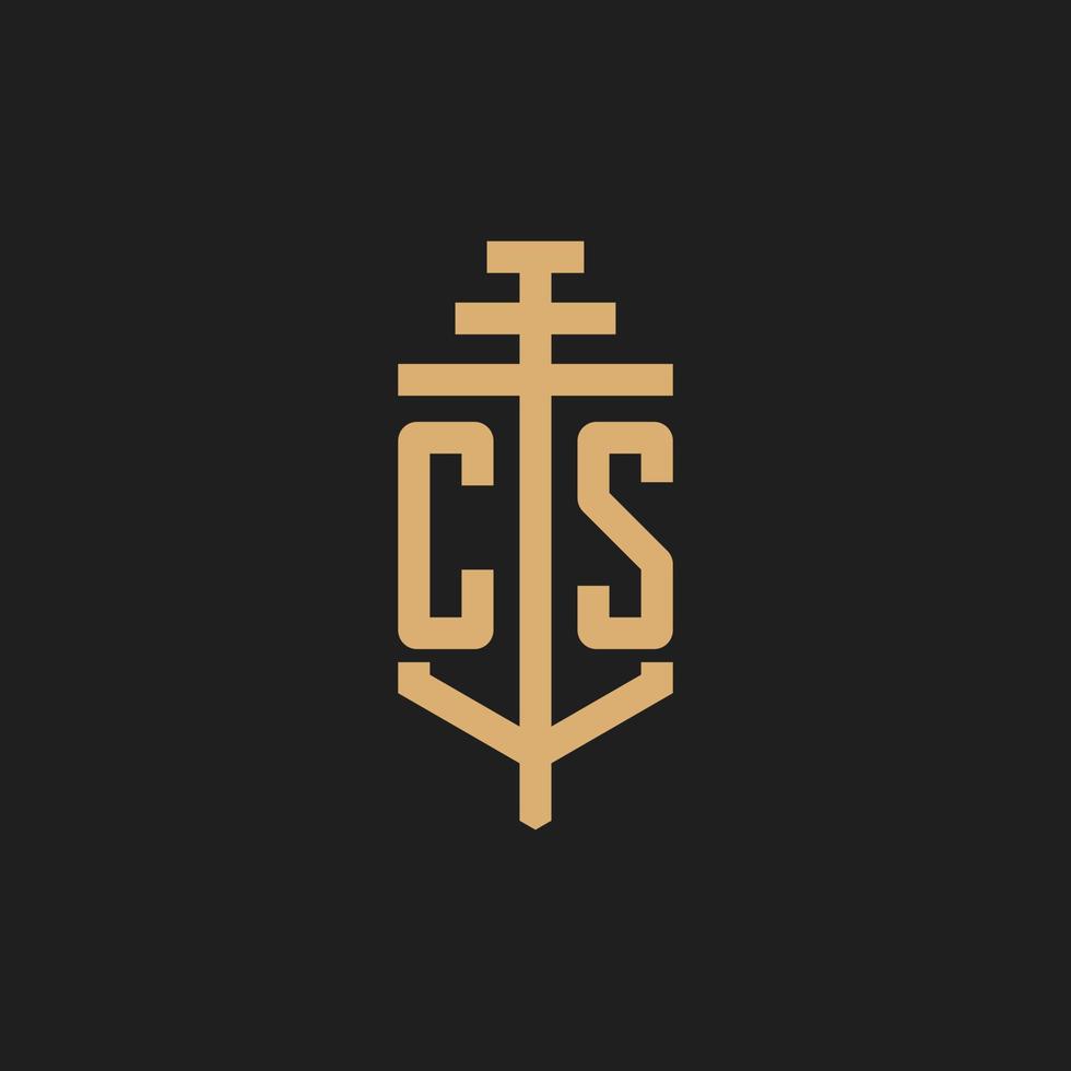 CS initial logo monogram with pillar icon design vector