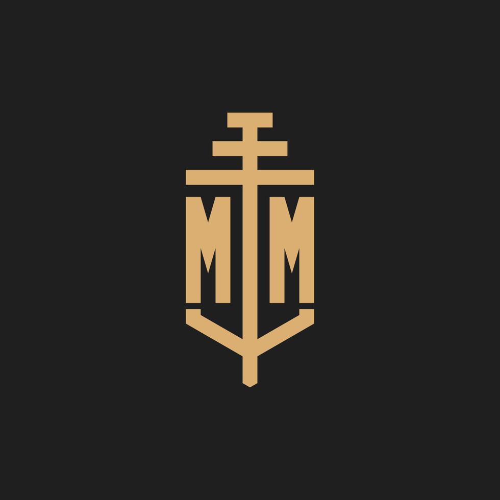 MM initial logo monogram with pillar icon design vector