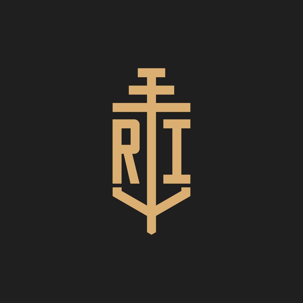 monograma del logotipo inicial de ri con vector de diseño de icono de pilar