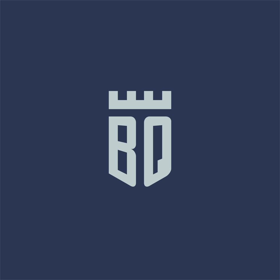 monograma del logotipo de bq con castillo de fortaleza y diseño de estilo de escudo vector