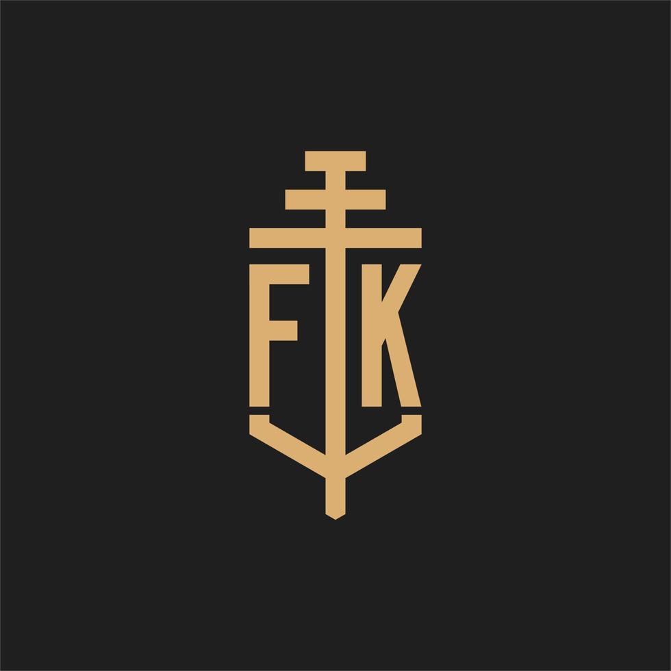 FK initial logo monogram with pillar icon design vector