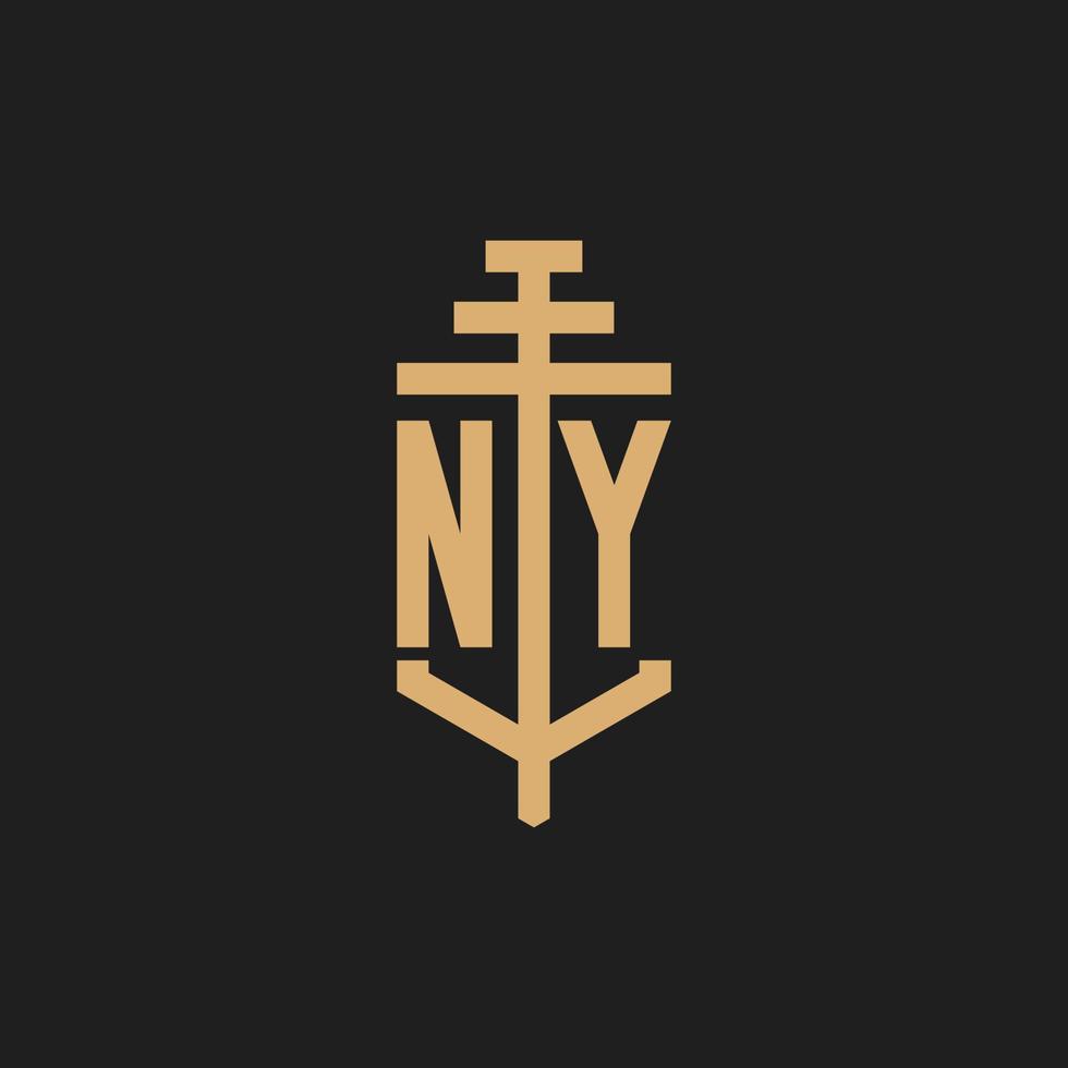 monograma de logotipo inicial de ny con vector de diseño de icono de pilar